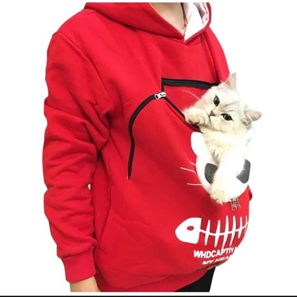 Hoodie with cat zipper pouch sale