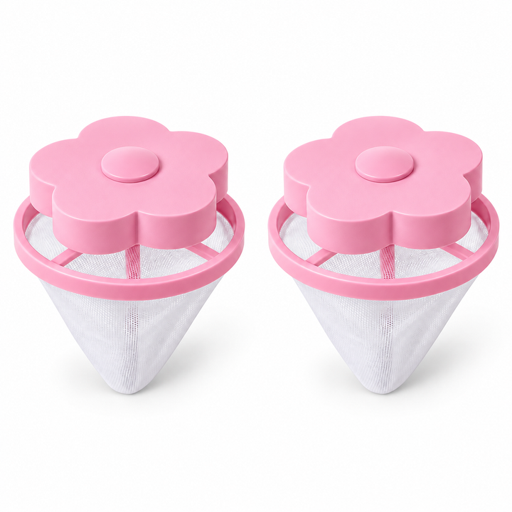 Two pink Daisy washer fur catchers